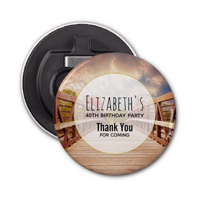 Rustic Wooden Bridge in the Country Birthday Bottle Opener (Front)