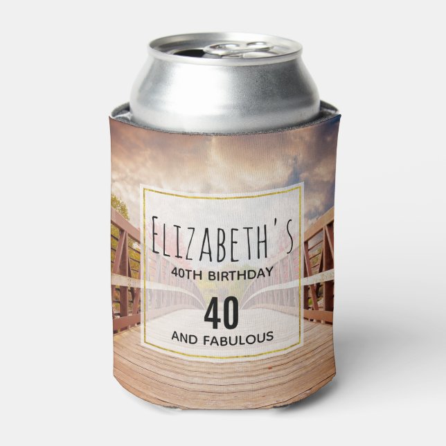 Rustic Wooden Bridge in the Country Birthday Can Cooler (Can Front)