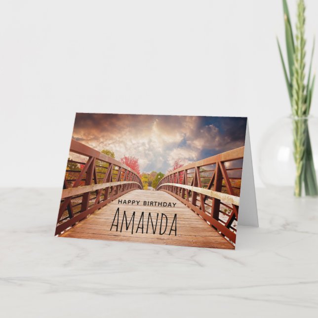 Rustic Wooden Bridge in the Country Birthday Card (Front)