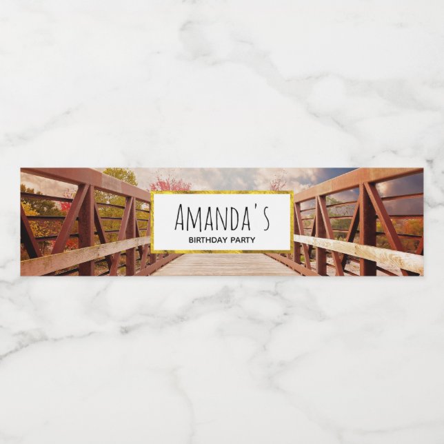 Rustic Wooden Bridge in the Country Birthday Water Bottle Label (Single Label)