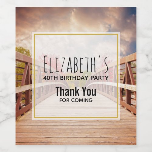 Rustic Wooden Bridge in the Country Birthday Wine Label