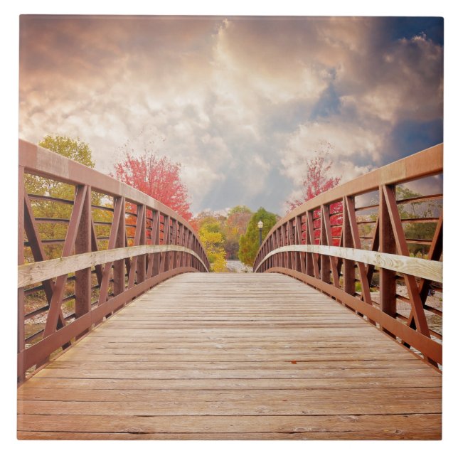 Rustic Wooden Bridge in the Country Ceramic Tile (Front)