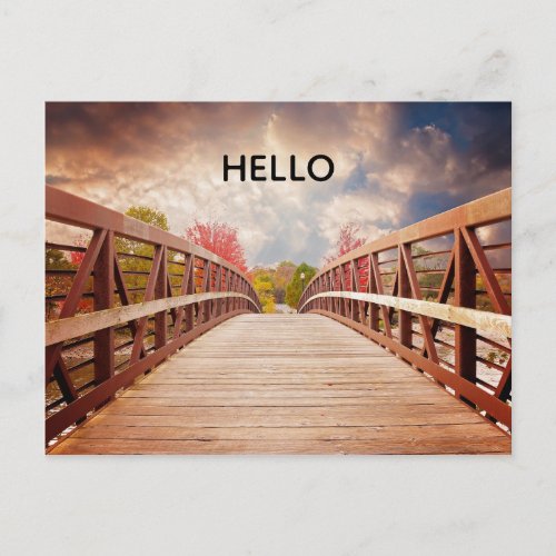 Rustic Wooden Bridge in the Country Hello Postcard