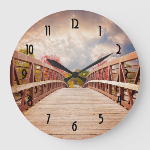 Rustic Wooden Bridge in the Country Large Clock