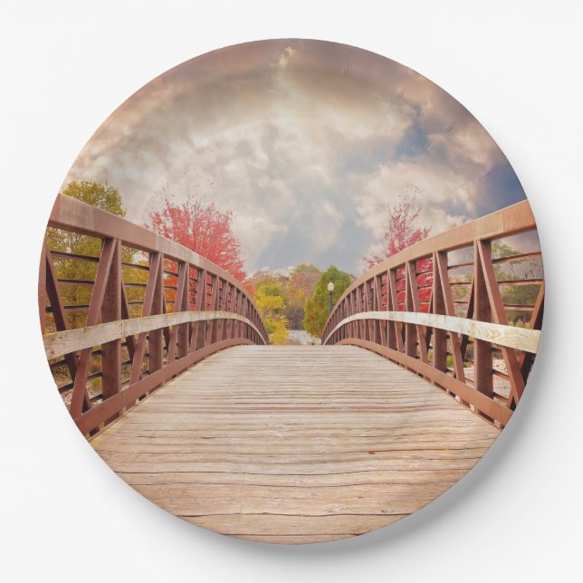 Rustic Wooden Bridge in the Country Paper Plates (Front)