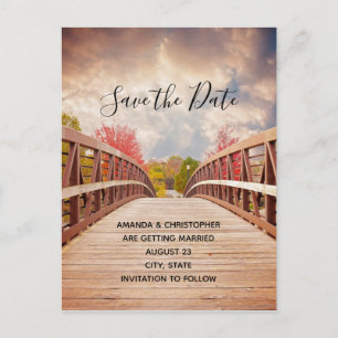 Rustic Wooden Bridge in the Country Save the Date Invitation Postcard