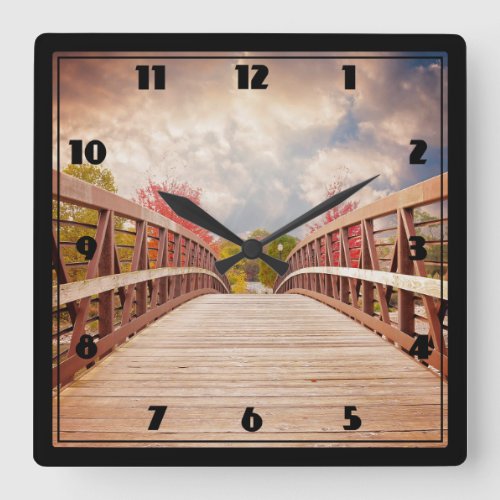 Rustic Wooden Bridge in the Country Square Wall Clock