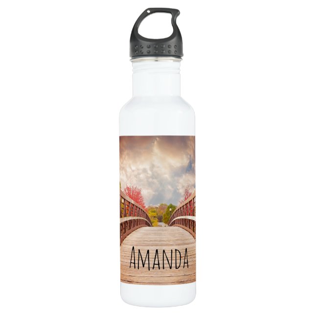 Rustic Wooden Bridge in the Country Stainless Steel Water Bottle (Front)