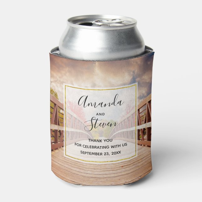 Rustic Wooden Bridge in the Country Wedding Can Cooler (Can Front)