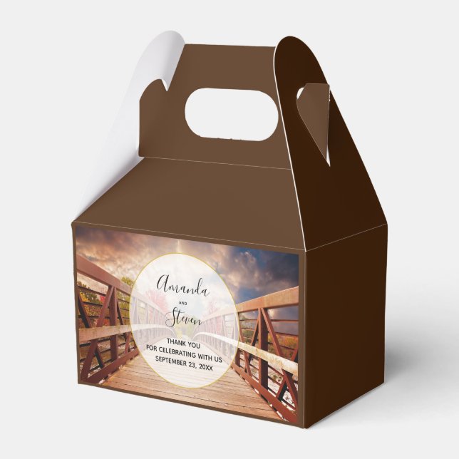 Rustic Wooden Bridge in the Country Wedding Favor Boxes (Front Side)