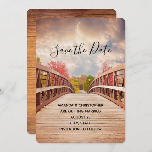 Rustic Wooden Bridge in the Country Wedding Save The Date