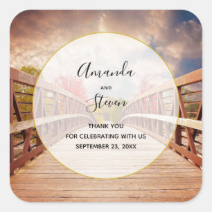 Rustic Wooden Bridge in the Country Wedding Square Sticker