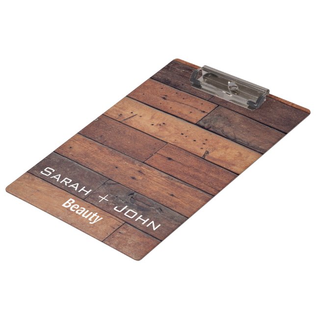 Rustic Wooden Business Office Name Clipboard (Angled)