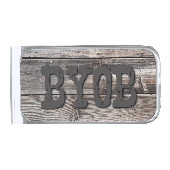 rustic wooden BYOB | Silver Finish Money Clip (Front)