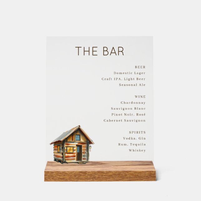 Rustic Wooden Cabin Beverage Menu Acrylic Sign (Front)