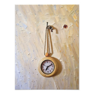 Rustic Wooden Clock Hanging on Rustic Texture Photo Print