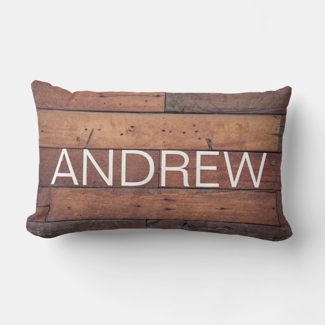 Rustic Wooden Country Farmhouse Name Personalised Lumbar Pillow (Front)