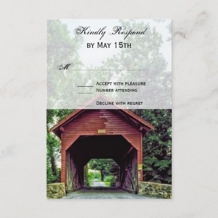 Rustic Wooden Covered Bridge Wedding Rsvp Cards