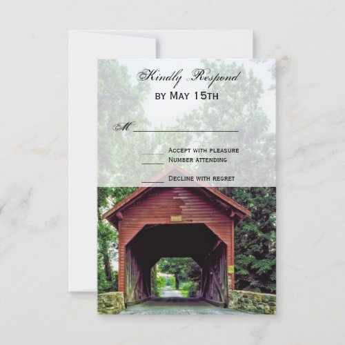 Rustic Wooden Covered Bridge Wedding RSVP Cards