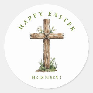 Rustic Wooden cross He is Risen Label / Seal