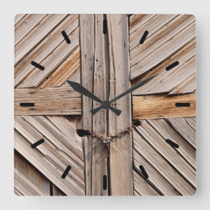 Rustic Wooden Doors Square Wall Clock