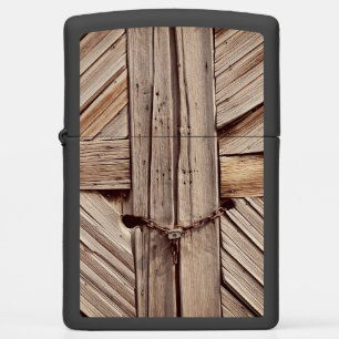 Rustic Wooden Doors with Chain Lock Zippo Lighter
