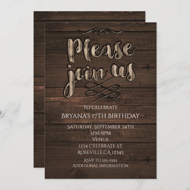 Rustic Wooden Elegant Any Event Party Invitation (Front/Back)