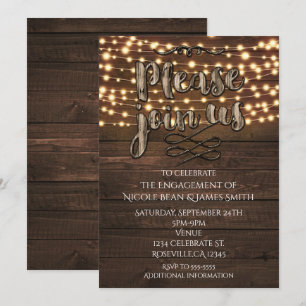 Rustic Wooden Elegant String Lights Invitation