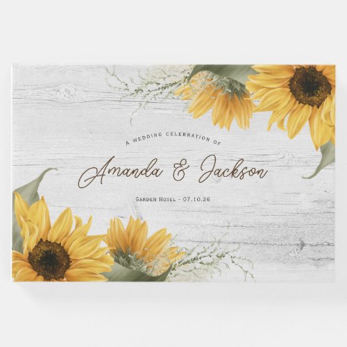 Rustic wooden elegant sunflower barn wedding guest book