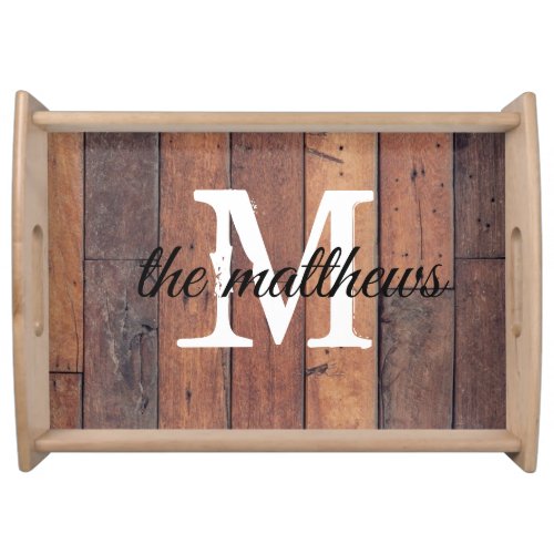 Rustic Wooden Farmhouse Country Monogram Serving Tray