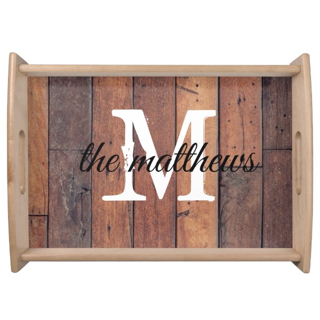 Rustic Wooden Farmhouse Country Monogram Serving Tray (Front)