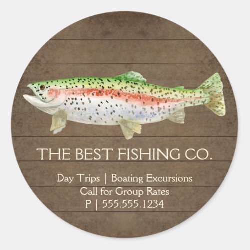 Rustic Wooden Fishing Guide Lake Charter Boat Classic Round Sticker