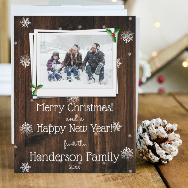 Rustic Wooden Flat Holiday Photo Card (Rustic Wooden Photo Christmas Card)