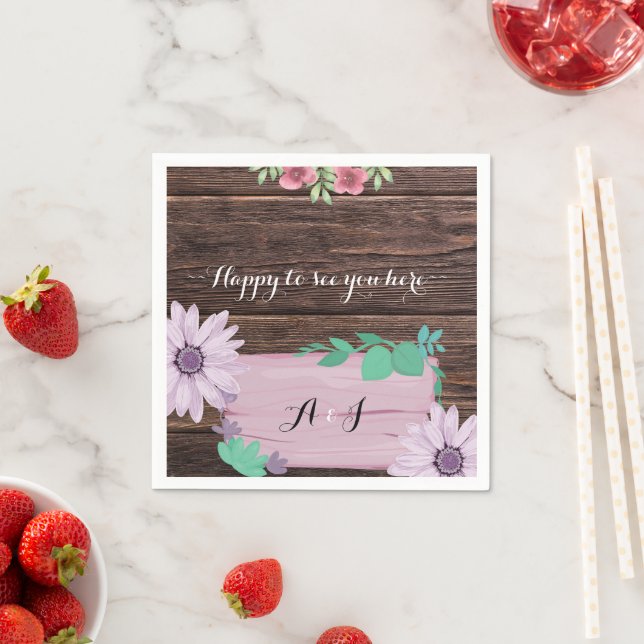 Rustic wooden floral MONOGRAM wedding Napkins (Insitu)