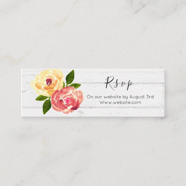 rustic wooden floral RVSP wedding website card (Front)