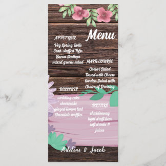 Rustic Wooden floral script wedding menu card