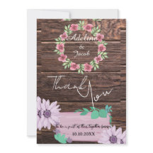 Rustic Wooden floral Script Wedding Thankyou Card