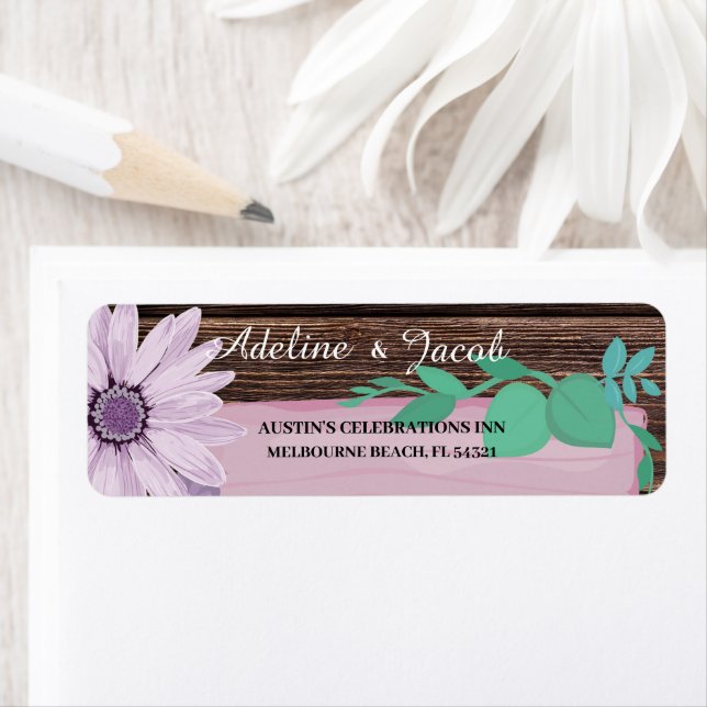 Rustic Wooden Floral Wedding address Label (Insitu)