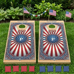 Rustic Wooden Frame 250 USA Anniversary Patriotic Cornhole Set