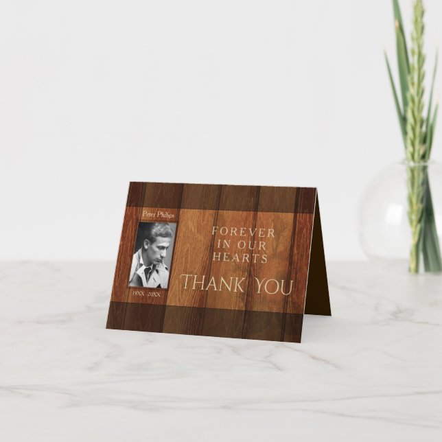 Rustic Wooden Frame Sympathy Thank You Note Card (Front)