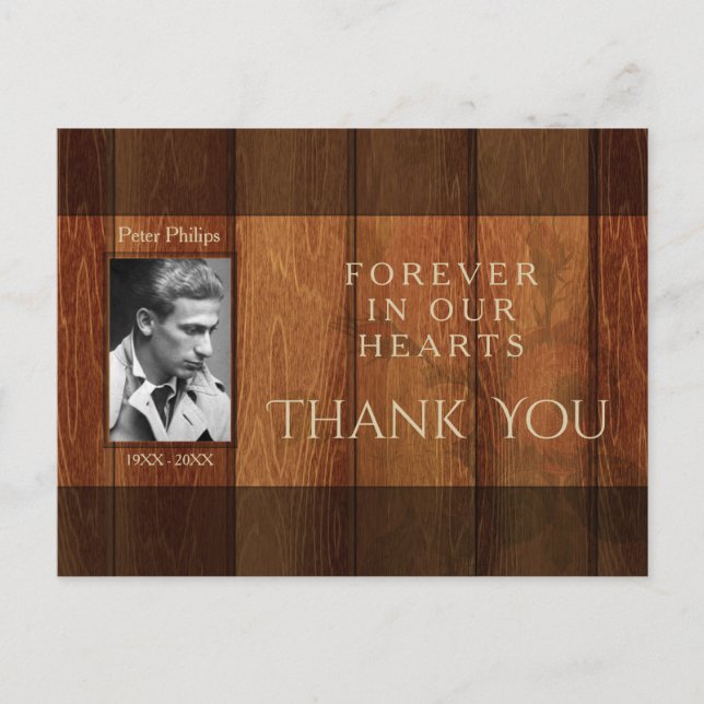 Rustic Wooden Frame Sympathy Thank You Postcard (Front)