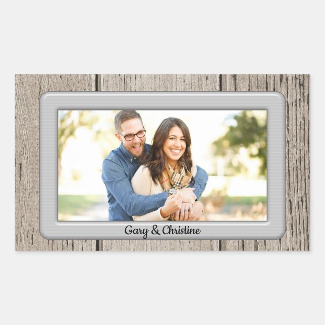 Rustic Wooden Framed Your Picture Rectangular Sticker (Front)