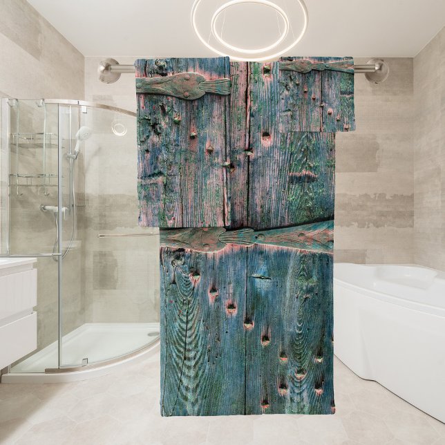 Rustic wooden gate and iron in blue bath towel set (Creator Uploaded)