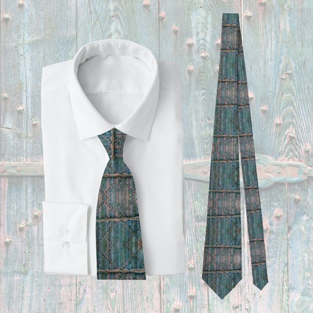 Rustic wooden gate and iron in blue, cool  neck tie (Creator Uploaded)