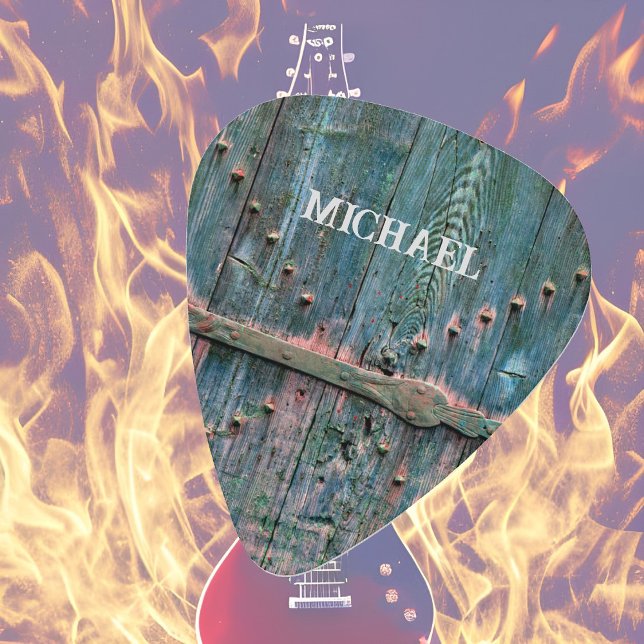 Rustic wooden gate and iron in blue, personalized  guitar pick (Creator Uploaded)