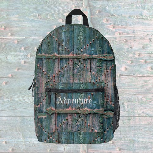 Rustic wooden gate and iron in blue personalized  printed backpack