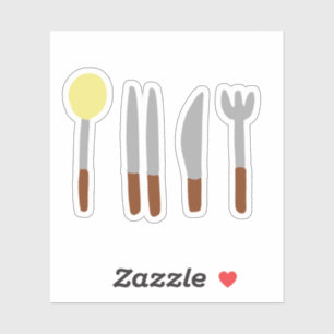 Rustic Wooden Handle Cutlery Kitchen Gift Sticker