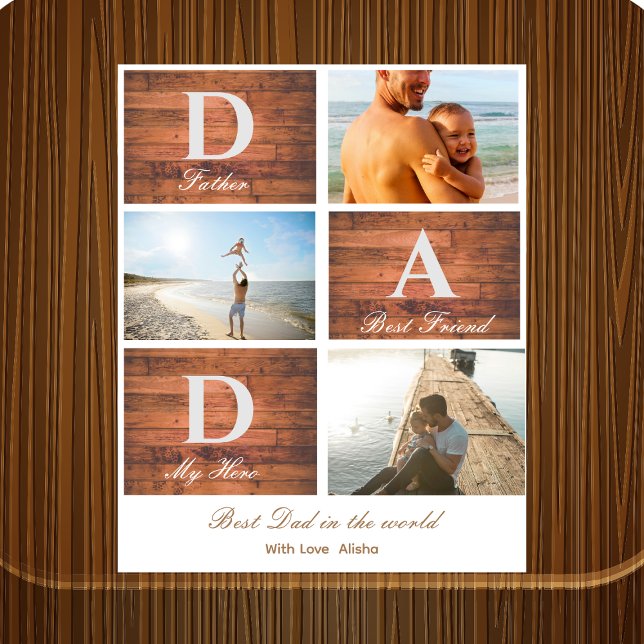 Rustic wooden Happy Father's day 3 photo collage Plaque (Creator Uploaded)