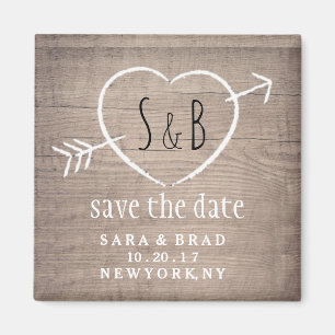 Rustic Wooden Heart Elegant SAVE THE DATE Magnet