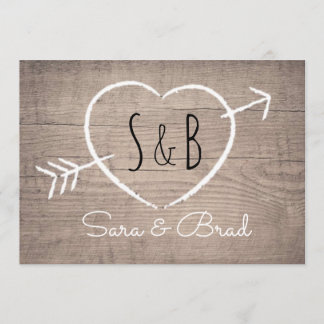 Rustic Wooden Heart Elegant Wedding Invitation